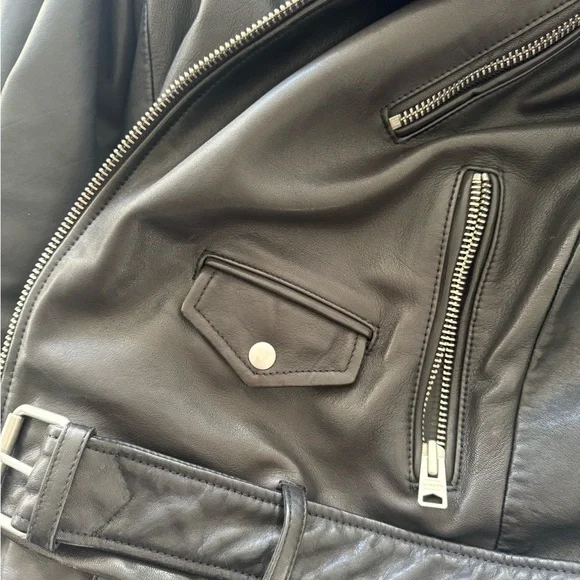 All Saints Renzo Men’s Black Leather Biker Jacket - Picture 6 of 11